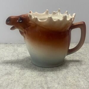 Vintage Moose Elk Creamer Pitcher Brown Blue Drip Glaze Czechoslovakia